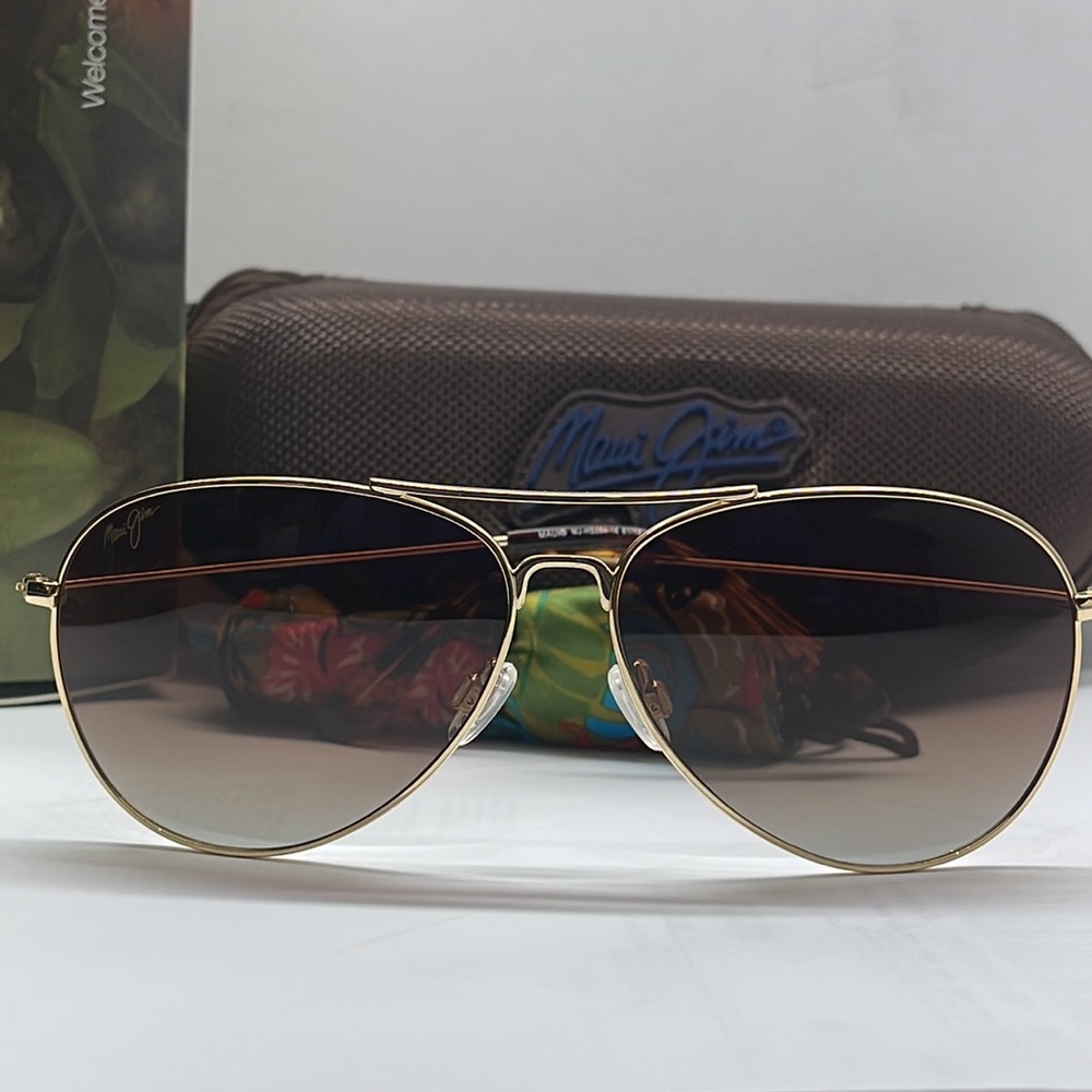 Brand New Maui Jim Polarized Aviator double bridge Gold with Gradient Brown lens - Picture 3 of 7